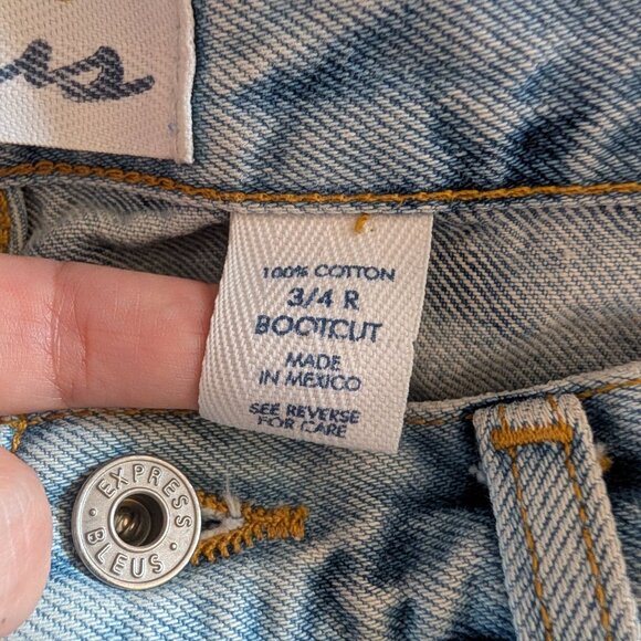 Express Bleus Vintage Abstract Tie Dye Bootcut Jeans Size 3/4 100% Cotton - Picture 4 of 10